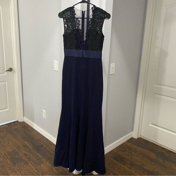 Theia Sheath Gown Maxi Blue Lace Ribbon Waistline Evening Formal Size 2 Wedding - Picture 8 of 9